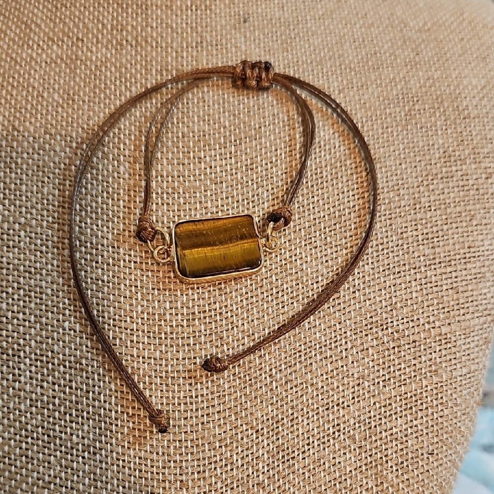 Elegant Gold and Brown Tiger Eye Adjustable Bracelet.